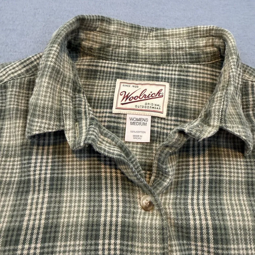 Woolrich Button Down Shirt Womens Medium Cabincore Plaid Green Cotton Long - Picture 6 of 9